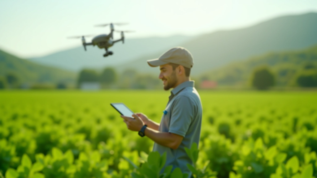 Drone tarım teknolojisi: çiftlik alanında sensör ve harita analizi yapan tarım mühendisi