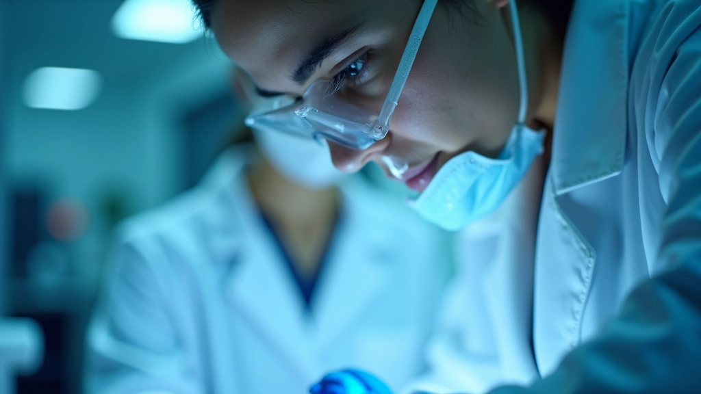 CRISPR gen düzenleme laboratuvarında ince hassas işlemler, mikroskop ve pipet kullanımı, odaklanmış bilim insanı