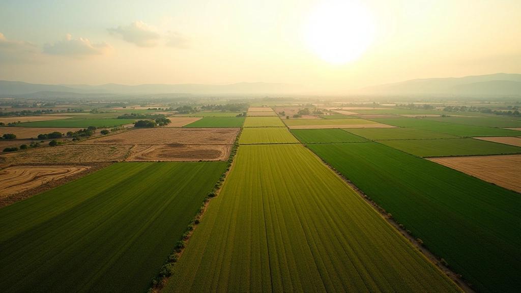 Arid landscape and green irrigated agricultural field comparison showing climate resilience